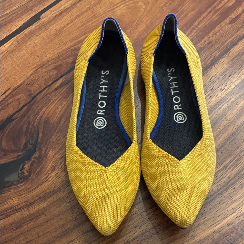 Rothy's Vibrant Yellow Flats with Blue Accents